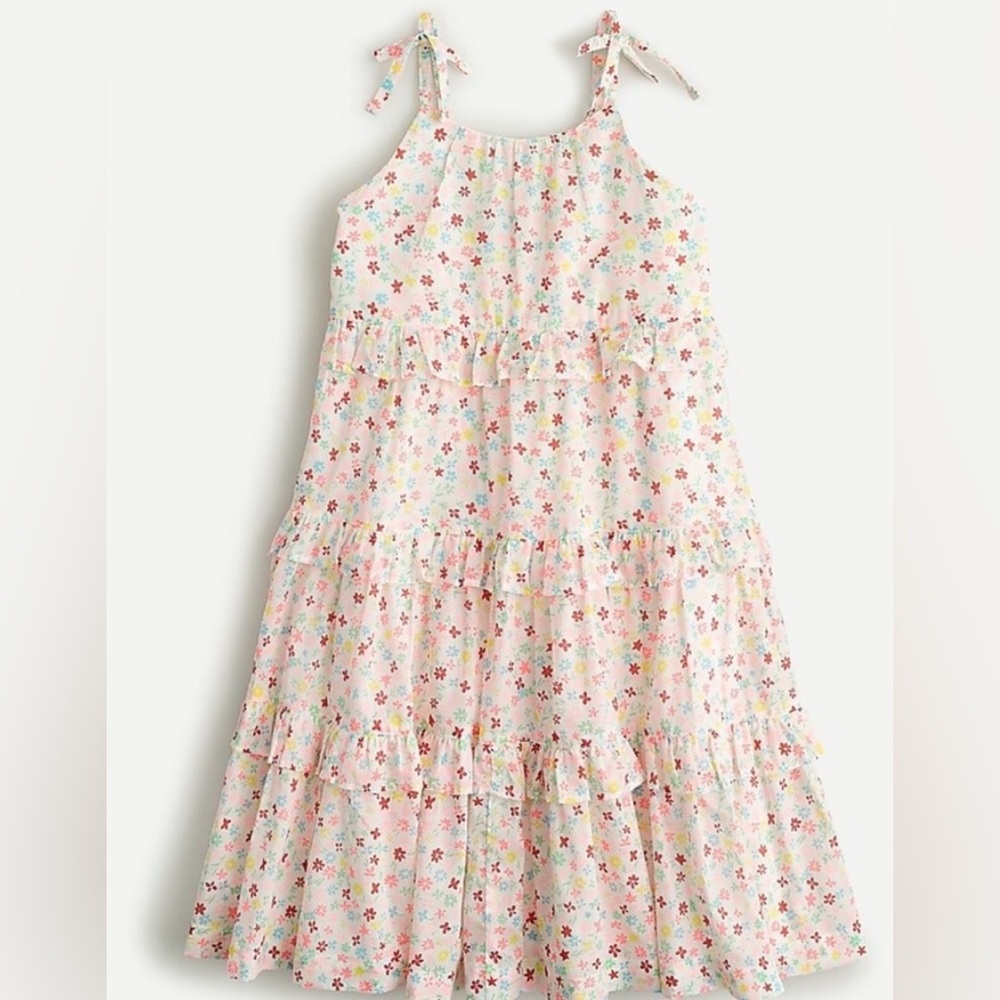 Crewcuts by J. Crew Girl’s Elise Ivory Peony Tiered Twirl Cotton Sun Dress Sz 10